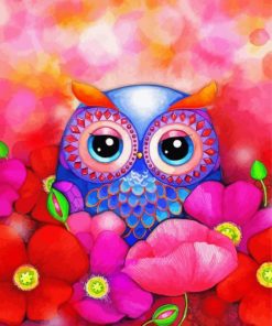 Owl With Red Pink Flowers Paint By Numbers