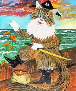 Pirate Cat Art Illustration Paint By Numbers