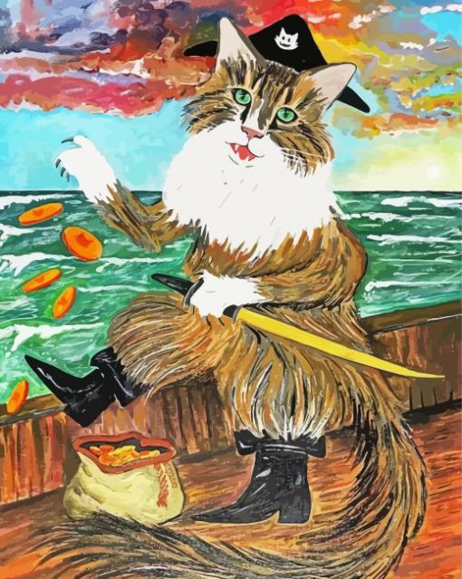 Pirate Cat Art Illustration Paint By Numbers