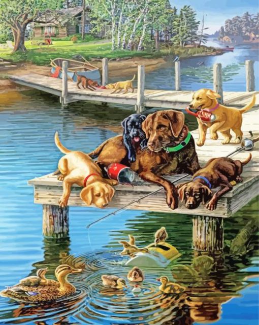 Puppies Fishing Time Paint By Numbers