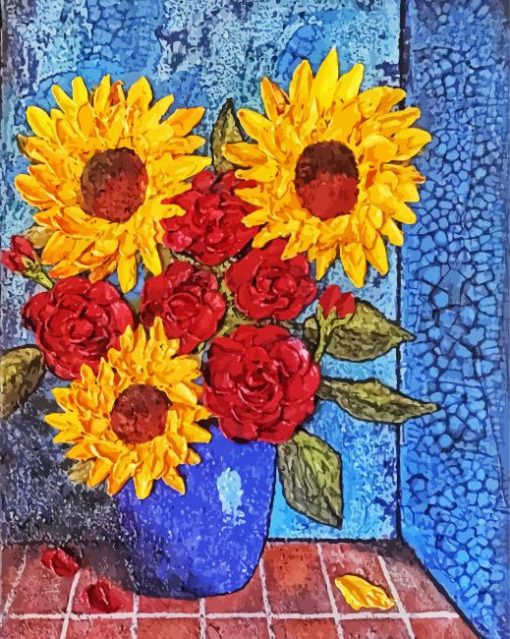 Roses And Sunflowers Vase Paint By Numbers