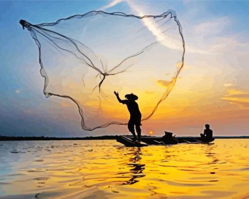 Throwing Net At Sunset Paint By Numbers