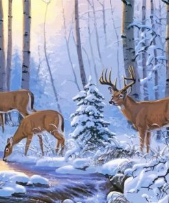Trees And Deers In Snow Paint By Numbers