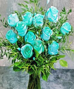 Turquoise Flowers In Vase Paint By Numbers