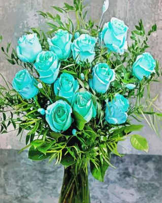 Turquoise Flowers In Vase Paint By Numbers