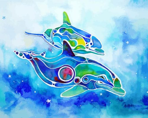 Two Abstract Dolphins Paint By Numbers