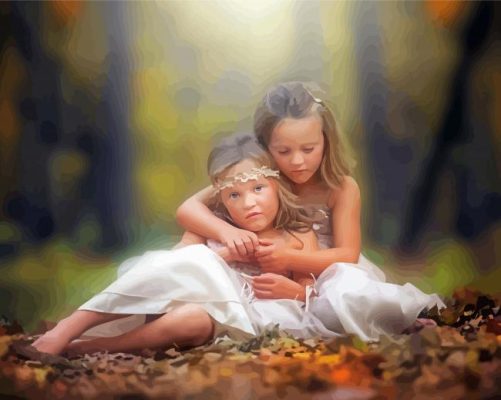 Two Cute Little Girls In Autumn Paint By Numbers