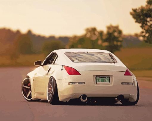 White Nissan 350z With Sunset Paint By Numbers