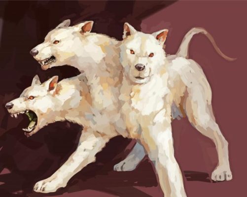 White Three Headed Dog Paint By Numbers