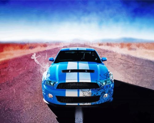 White And Blue Mustang Car Paint By Numbers