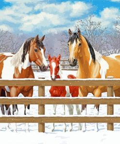 Winter Horses At Fence Paint By Numbers