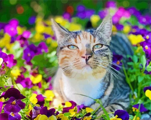 Aesthetic Cat And Flowers Paint By Numbers