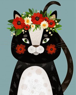 Aesthetic Cat Floral Crown Illustration Paint By Numbers