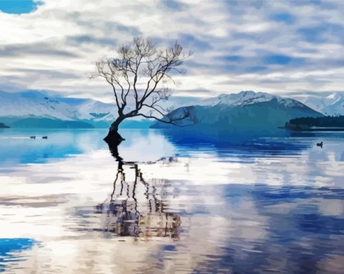 Aesthetic Lake Wanaka Tree New Zealand Paint By Numbers