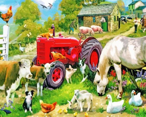 Beautiful Farm With Animals Paint By Numbers