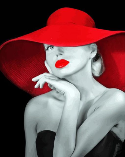 Black And White Woman With Red Hat Paint By Numbers