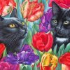 Black Cats With Red Flowers Paint By Numbers