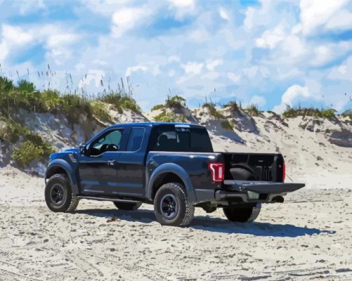 Black Ford Truck On The Beach Paint By Numbers