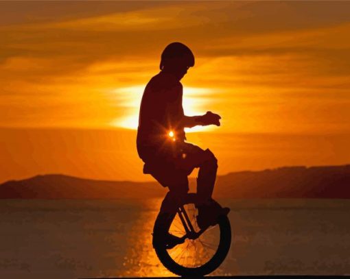 Boy On Unicycle Silhouette Paint By Numbers