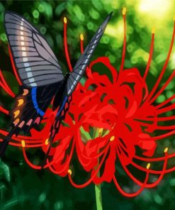 Butterfly On Red Spider Lily Art Paint By Numbers