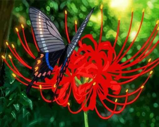 Butterfly On Red Spider Lily Art Paint By Numbers