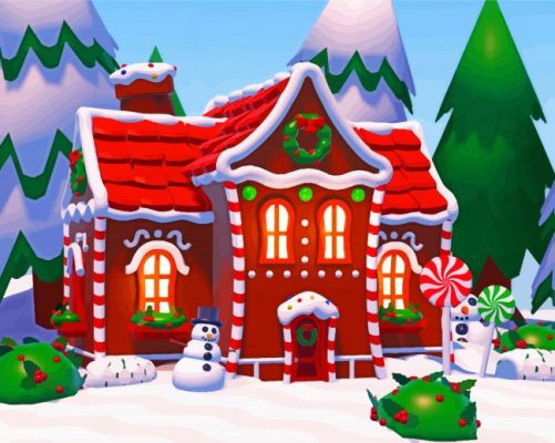 Christmas Snowy Gingerbread House Paint By Numbers