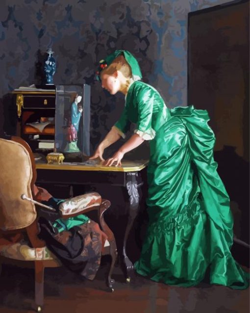 Classy Woman In Green Dress Paint By Numbers