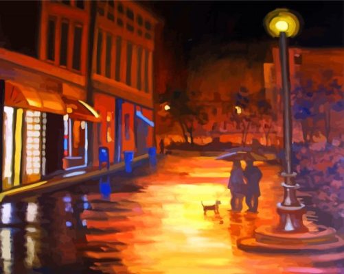 Couple Under Lamp Post At Night Paint By Numbers