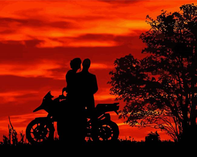 Couples On Motorcycle Sunset Paint By Numbers