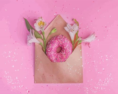 Donut And Flowers In Envelope Paint By Numbers