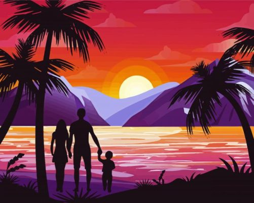 Family Beach Silhouette Illustration Paint By Numbers