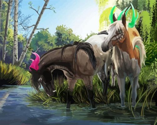 Fantasy Horses In River Paint By Numbers