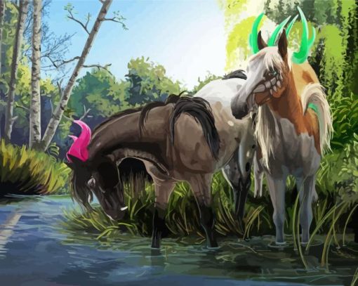 Fantasy Horses In River Paint By Numbers