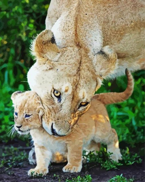 Female Lion With Cub Paint By Numbers