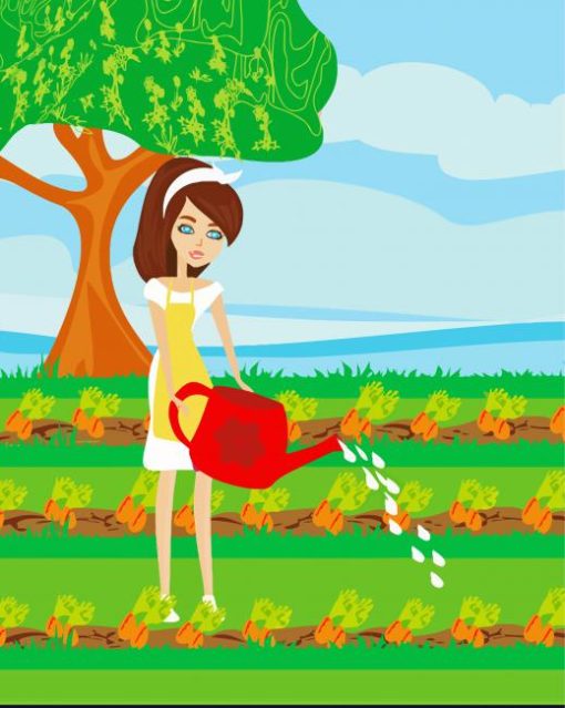 Garden Woman Watering A Carrot Paint By Numbers