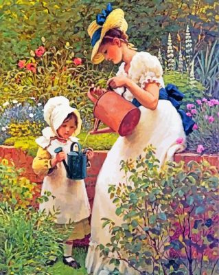 Gardener Woman And Her Daughter Paint By Numbers