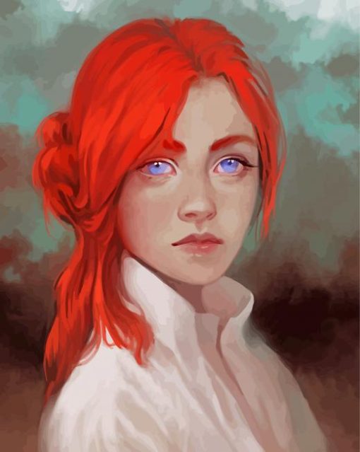 Gorgeous Woman With Red Hair And Blue Eyes Paint By Numbers