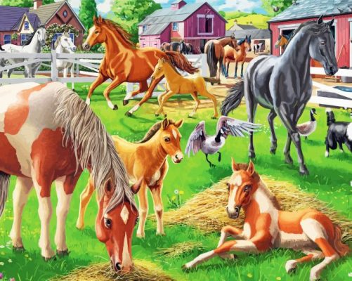 Happy Horses In Farm Paint By Numbers