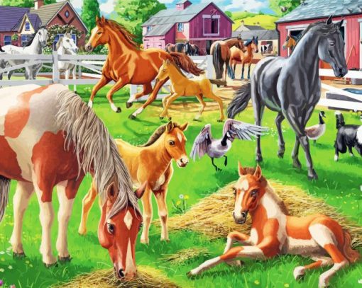 Happy Horses In Farm Paint By Numbers