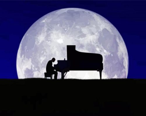 Piano Silhouette And Moon Paint By Numbers