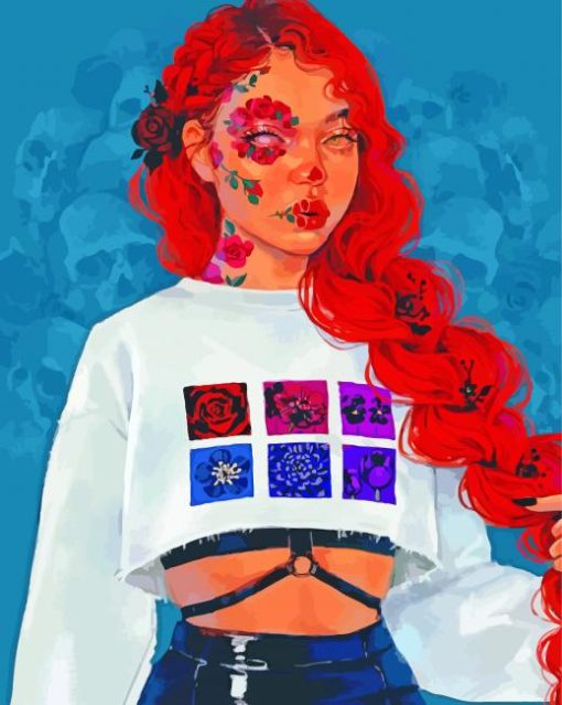 Stylish Red Girl Paint By Numbers