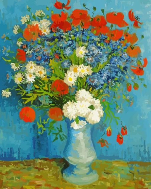 Vase With Cornflowers And Popies Paint By Numbers