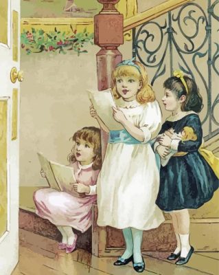 Vintage Three Little Girls Paint By Numbers