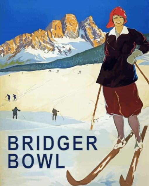 Bridger Bowl Montana Ski Poster paint by numbers