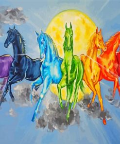 Colorful Seven Horses paint by numbers