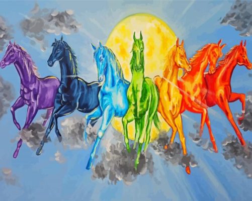 Colorful Seven Horses paint by numbers