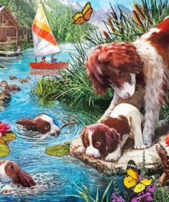 Dog Swimming With Animals paint by numbers