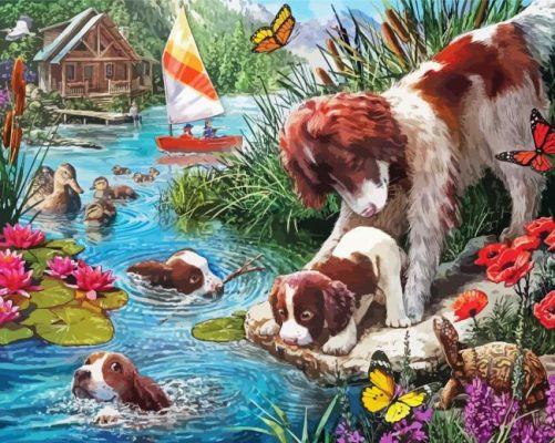 Dog Swimming With Animals paint by numbers