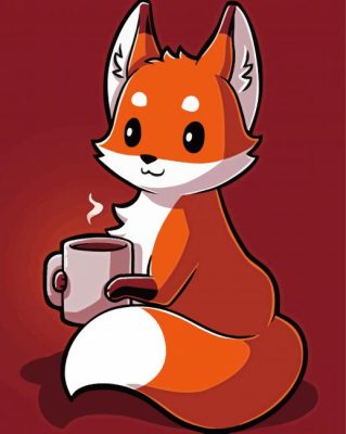 Little Fox With Coffee Cup paint by numbers