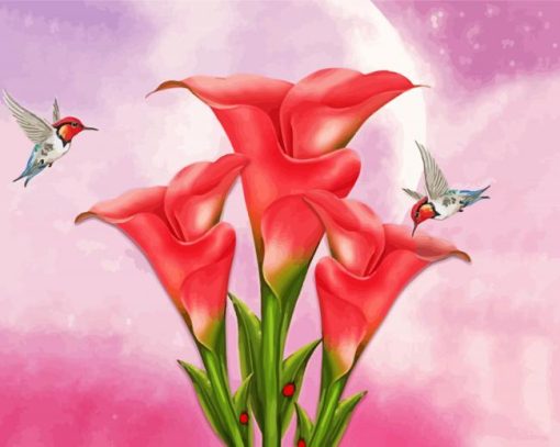 Pink Calla Lily And Hummingbirds Paint By Numbers